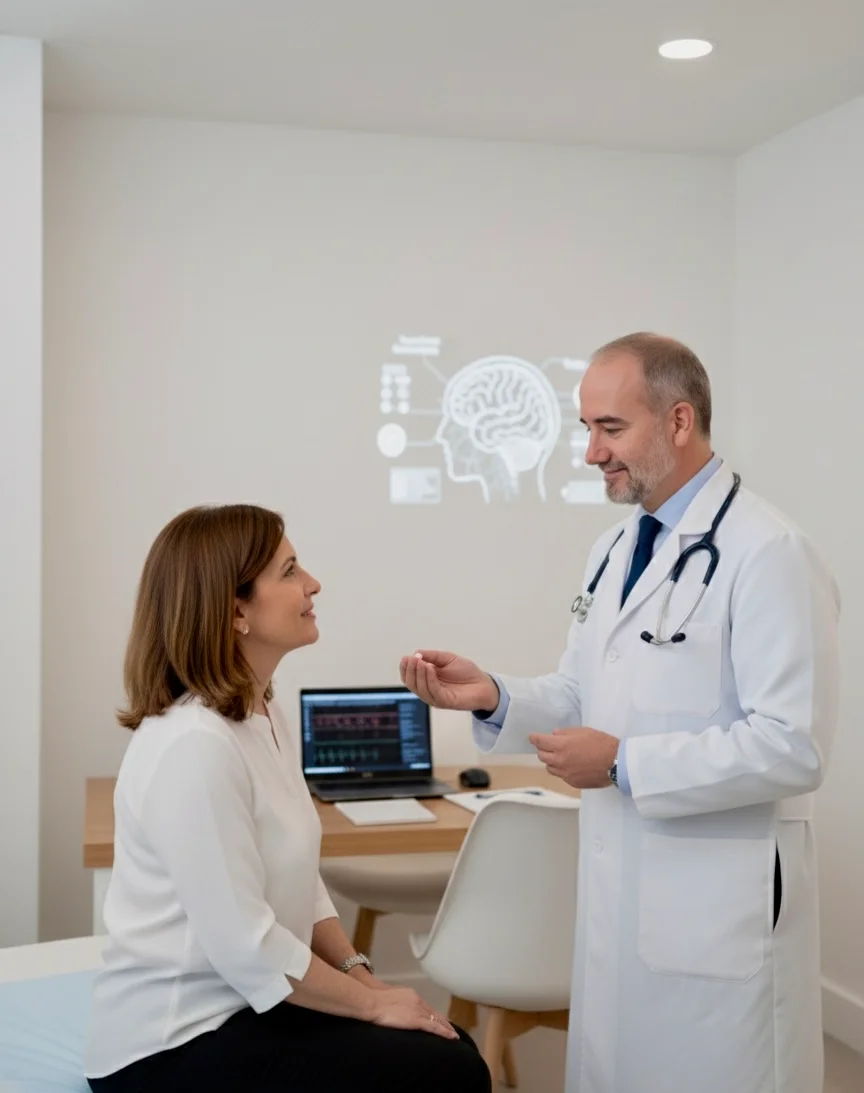 Dr. Tapia atendiendo a una paciente